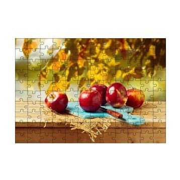 Cakapuzzle Kesme Tahtasında Kırmızı Elmalar 120 Parça Ahşap Puzzle