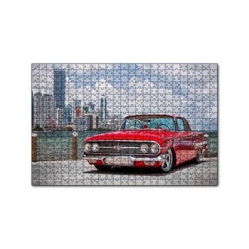 Cakapuzzle Kırmızı Chevrolet Impala ve Gökdelenler Yapboz MDF Puzzle