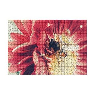 Cakapuzzle Kırmızı Çiçekten Polen Toplayan Arı 120 Parça Ahşap Puzzle