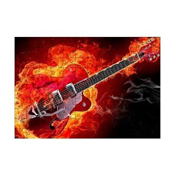 Cakapuzzle Kırmızı Elektrogitar Alevler İçinde 120 Parça Ahşap Puzzle