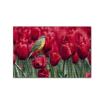 Cakapuzzle Kırmızı Gelincikler Üzerindeki Sarı Kuş 120 Parça Ahşap Puzzle