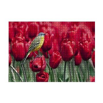 Cakapuzzle Kırmızı Gelincikler Üzerindeki Sarı Kuş 120 Parça Ahşap Puzzle