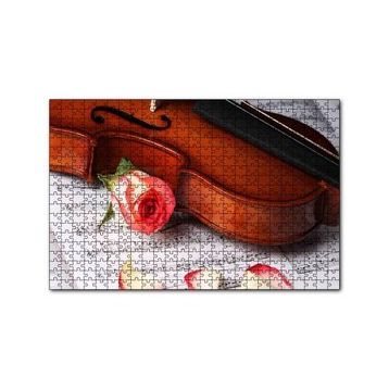 Cakapuzzle Kırmızı Gül Notalar ve Keman 120 Parça Ahşap Puzzle