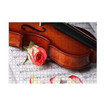Cakapuzzle Kırmızı Gül Notalar ve Keman 120 Parça Ahşap Puzzle