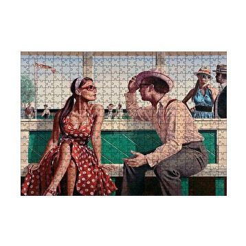 Cakapuzzle Kırmızı Puantiyeli Elbiseli Kız ve Aşığı 120 Parça Ahşap Puzzle