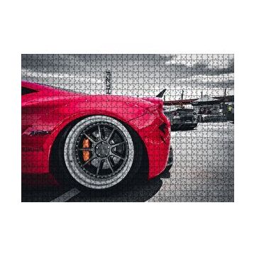 Cakapuzzle Kırmızı Spor Araba Çelik Jant Detayı 120 Parça Ahşap Puzzle