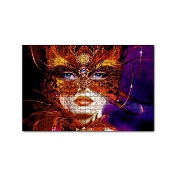Cakapuzzle Kırmızı Tüylü Maskeli Kadın Görseli 120 Parça Ahşap Puzzle