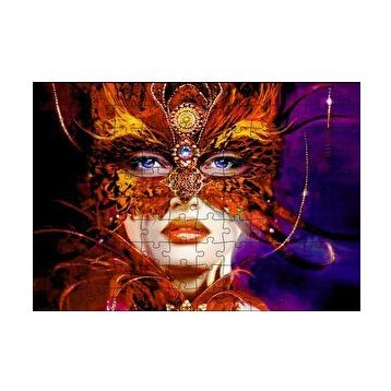 Cakapuzzle Kırmızı Tüylü Maskeli Kadın Görseli 120 Parça Ahşap Puzzle