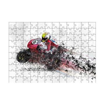 Cakapuzzle Kırmızı Yarış Motoru Dijital Çizim 120 Parça Ahşap Puzzle