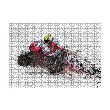 Cakapuzzle Kırmızı Yarış Motoru Dijital Çizim 120 Parça Ahşap Puzzle