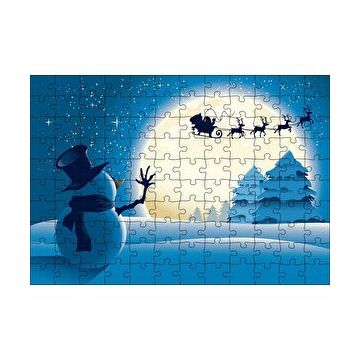 Cakapuzzle Kış Noeli Kardan Adam Ağaçlar Ayışığı 120 Parça Ahşap Puzzle