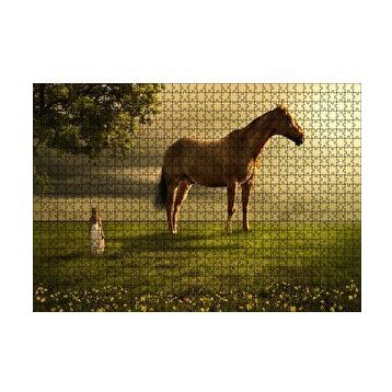 Cakapuzzle Kız Dev At ve Çayırlar Fantastik İllüstrasyon 120 Parça Ahşap Puzzle