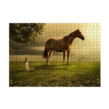 Cakapuzzle Kız Dev At ve Çayırlar Fantastik İllüstrasyon 120 Parça Ahşap Puzzle