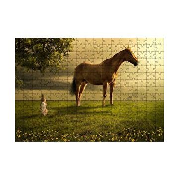 Cakapuzzle Kız Dev At ve Çayırlar Fantastik İllüstrasyon 120 Parça Ahşap Puzzle