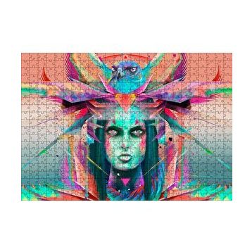 Cakapuzzle Kız ve Şahin Dijital Sanat 120 Parça Ahşap Puzzle