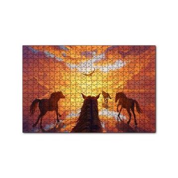 Cakapuzzle Kızıl Bulutlu Gökler Sudaki Aksi ve Koşan Atlar 120 Parça Ahşap Puzzle