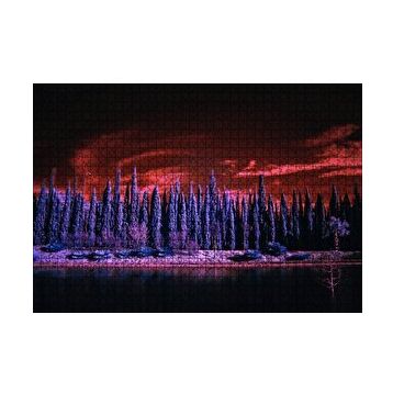 Cakapuzzle Kızıl Gökler Göl ve Karlı Mor Ağaçlar 120 Parça Ahşap Puzzle