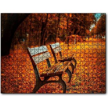 Cakapuzzle Kızıl Sonbahar Yaprakları ve Boş Banklar 255 Parça Puzzle