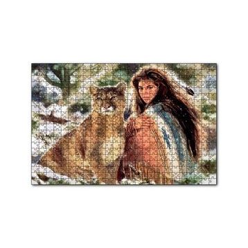 Cakapuzzle Kızılderili Kız ve Dağ Kedisi Görseli 120 Parça Ahşap Puzzle