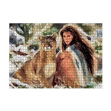 Cakapuzzle Kızılderili Kız ve Dağ Kedisi Görseli 120 Parça Ahşap Puzzle