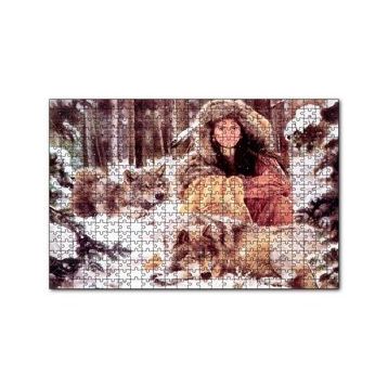 Cakapuzzle Kızılderili Kız Ve Karlar İçinde Kurtlar Görseli 120 Parça Ahşap Puzzle