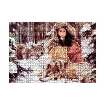 Cakapuzzle Kızılderili Kız Ve Karlar İçinde Kurtlar Görseli 120 Parça Ahşap Puzzle
