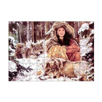 Cakapuzzle Kızılderili Kız Ve Karlar İçinde Kurtlar Görseli 120 Parça Ahşap Puzzle