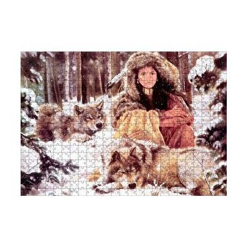 Cakapuzzle Kızılderili Kız Ve Karlar İçinde Kurtlar Görseli 120 Parça Ahşap Puzzle