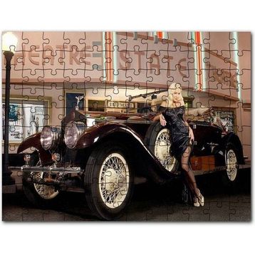 Cakapuzzle Klasik Araba Güzel Kadın Film Afişi 120 Parça Puzzle