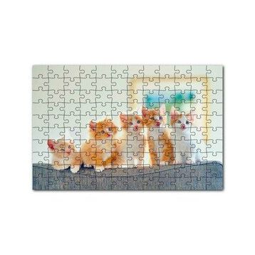 Cakapuzzle Koltukta Yanyana Sarı Beyaz Renkli 5 Kedi 120 Parça Ahşap Puzzle