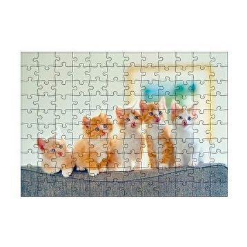 Cakapuzzle Koltukta Yanyana Sarı Beyaz Renkli 5 Kedi 120 Parça Ahşap Puzzle