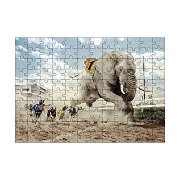 Cakapuzzle Köpek Yarışına Katılan Fil İllüstrasyon 120 Parça Ahşap Puzzle
