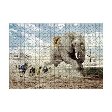 Cakapuzzle Köpek Yarışına Katılan Fil İllüstrasyon 120 Parça Ahşap Puzzle