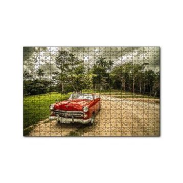 Cakapuzzle Kübada Kırmızı Cabrio Araba ve Ağaçlar 120 Parça Ahşap Puzzle