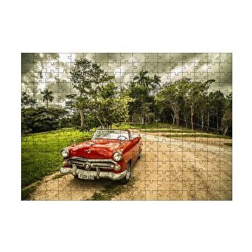 Cakapuzzle Kübada Kırmızı Cabrio Araba ve Ağaçlar 120 Parça Ahşap Puzzle