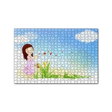 Cakapuzzle Küçük Kız Çiçekler ve Bulutlar 120 Parça Ahşap Puzzle