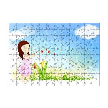 Cakapuzzle Küçük Kız Çiçekler ve Bulutlar 120 Parça Ahşap Puzzle