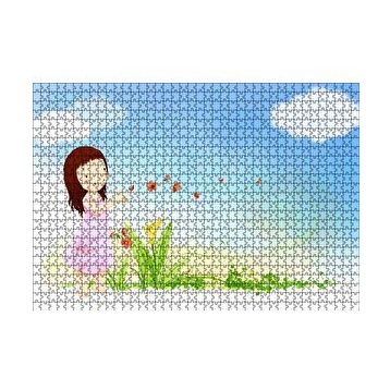 Cakapuzzle Küçük Kız Çiçekler ve Bulutlar 120 Parça Ahşap Puzzle