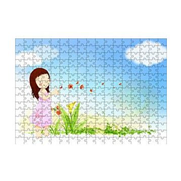 Cakapuzzle Küçük Kız Çiçekler ve Bulutlar 120 Parça Ahşap Puzzle