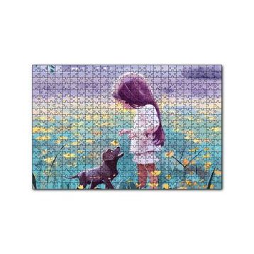 Cakapuzzle Küçük Kız Sarı Çiçekler ve Yavru Köpek 120 Parça Ahşap Puzzle