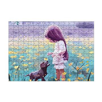 Cakapuzzle Küçük Kız Sarı Çiçekler ve Yavru Köpek 120 Parça Ahşap Puzzle