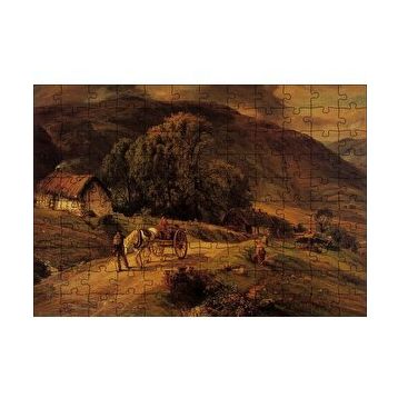 Cakapuzzle Kulübe Ağaçlar Dağlar ve At Arabası 255 Parça Puzzle