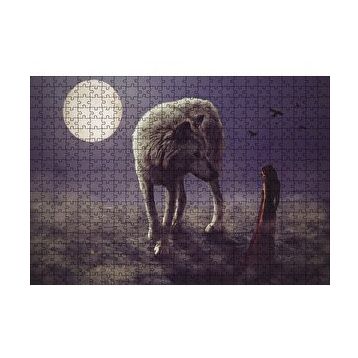 Cakapuzzle Kurt Kadın Gecede Dolun Ay 120 Parça Ahşap Puzzle