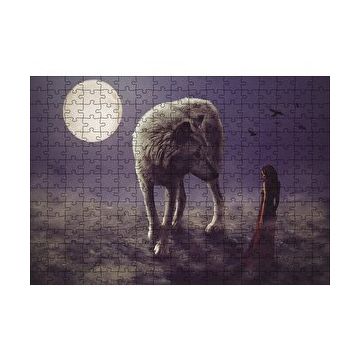 Cakapuzzle Kurt Kadın Gecede Dolun Ay 120 Parça Ahşap Puzzle