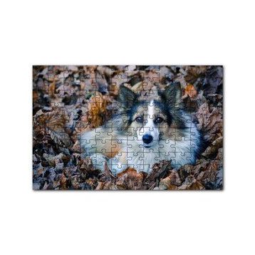 Cakapuzzle Kuru Yapraklar Arasındaki Sevimli Köpek 120 Parça Puzzle