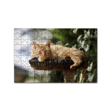 Cakapuzzle Kütüğün Üzerinde Miskinlik Eden Sarı Kedi 120 Parça Ahşap Puzzle
