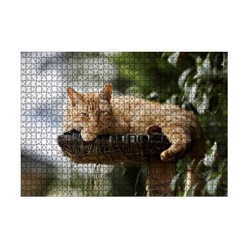 Cakapuzzle Kütüğün Üzerinde Miskinlik Eden Sarı Kedi 120 Parça Ahşap Puzzle