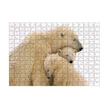Cakapuzzle Kutup Ayısı ve Sevimli Yavruları Kar Arkaplan 120 Parça Ahşap Puzzle