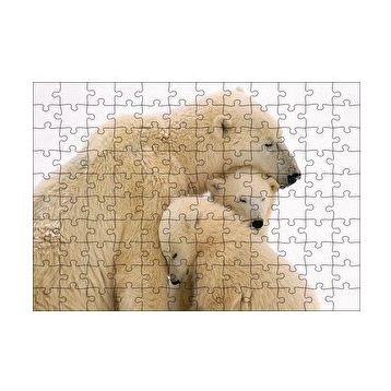 Cakapuzzle Kutup Ayısı ve Sevimli Yavruları Kar Arkaplan 120 Parça Ahşap Puzzle