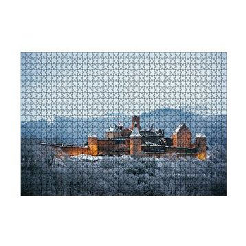 Cakapuzzle Lüksemburg Bourscheid Kalesi ve Karlı Tepeler 120 Parça Ahşap Puzzle
